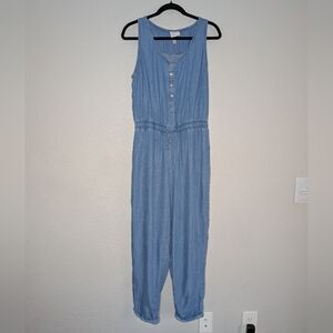 Knox Rose Light Blue Button Front Coastal Nautical Chambray Lounge Jumpsuit M